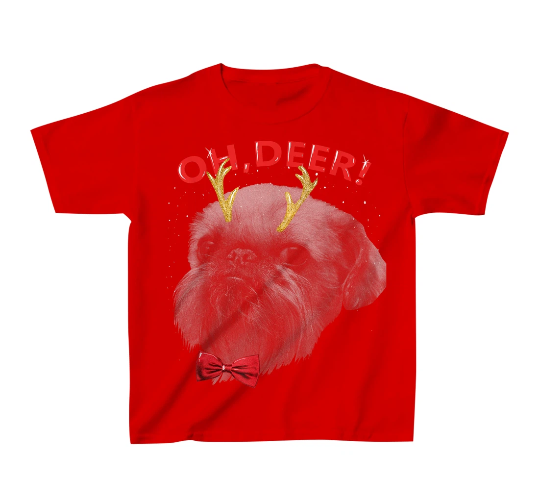 Oh Deer Brussels Griffon Xmas Red Bowtie T-Shirt, Kid T-Shirt and Women T-Shirt