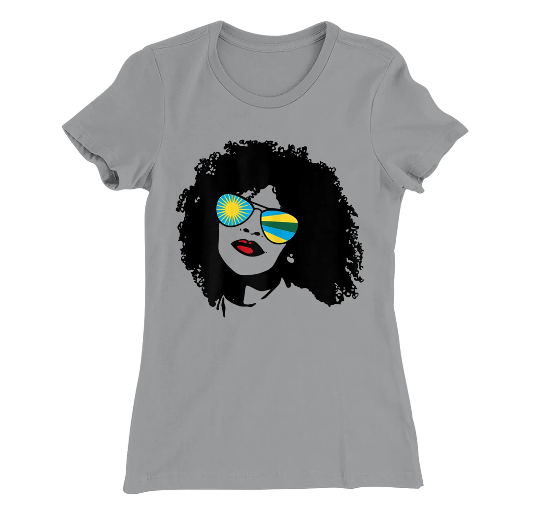 Womens Rwanda Rwandan Woman Black Heritage Cool Afro Shades Flag T-Shirt, Women T-Shirt