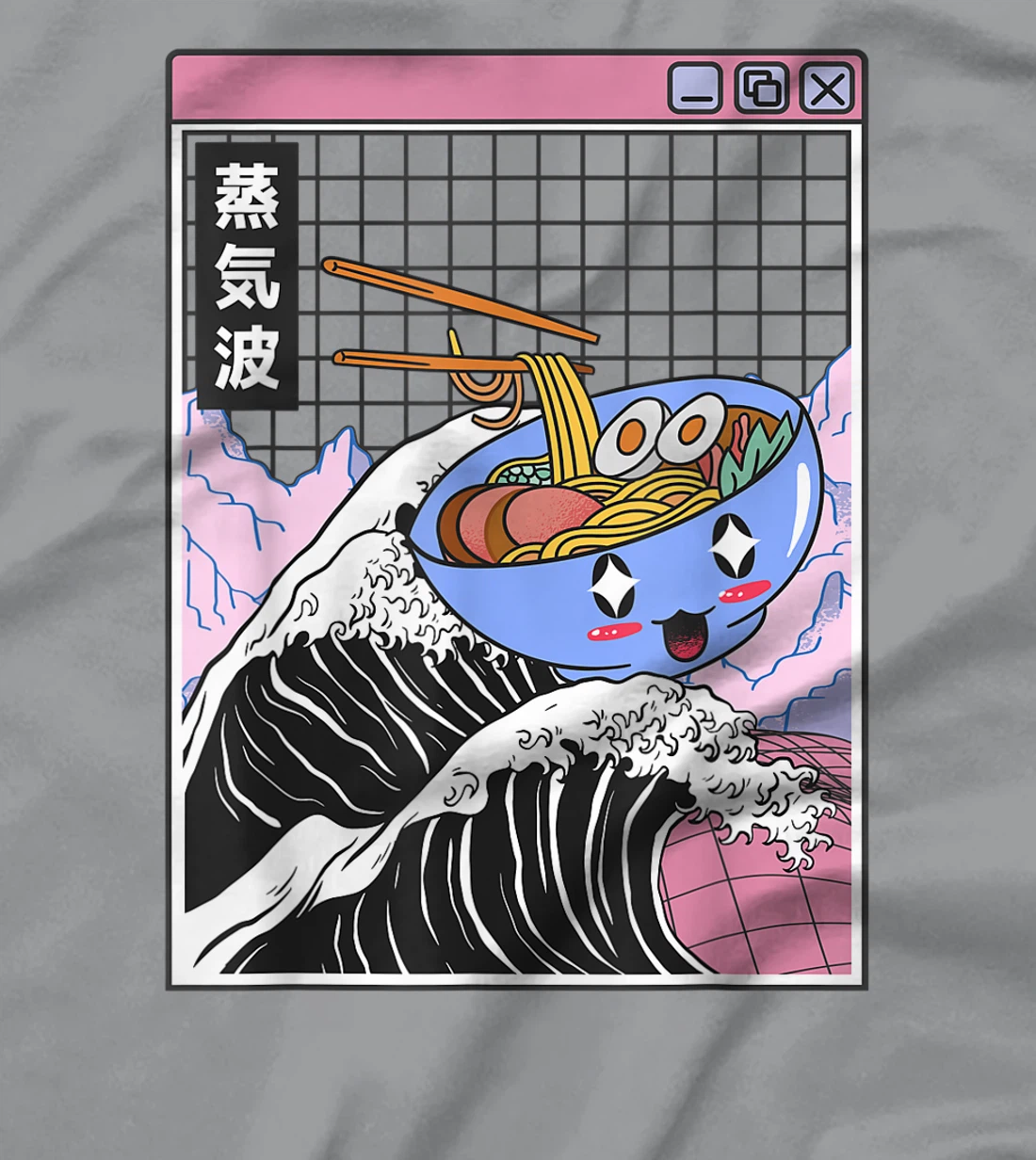 Womens Happy Ramen Bowl Kanagawa Wave Digital Anime 80s Vaporwave T-Shirt, Kid T-Shirt and Women T-Shirt