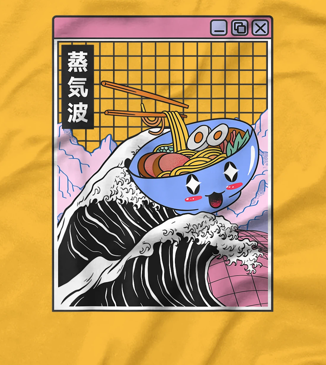Womens Happy Ramen Bowl Kanagawa Wave Digital Anime 80s Vaporwave T-Shirt, Kid T-Shirt and Women T-Shirt