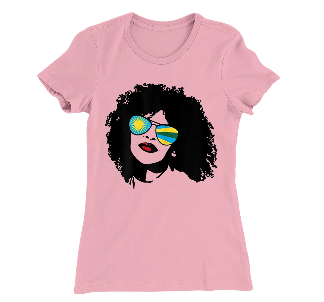 Womens Rwanda Rwandan Woman Black Heritage Cool Afro Shades Flag T-Shirt, Women T-Shirt