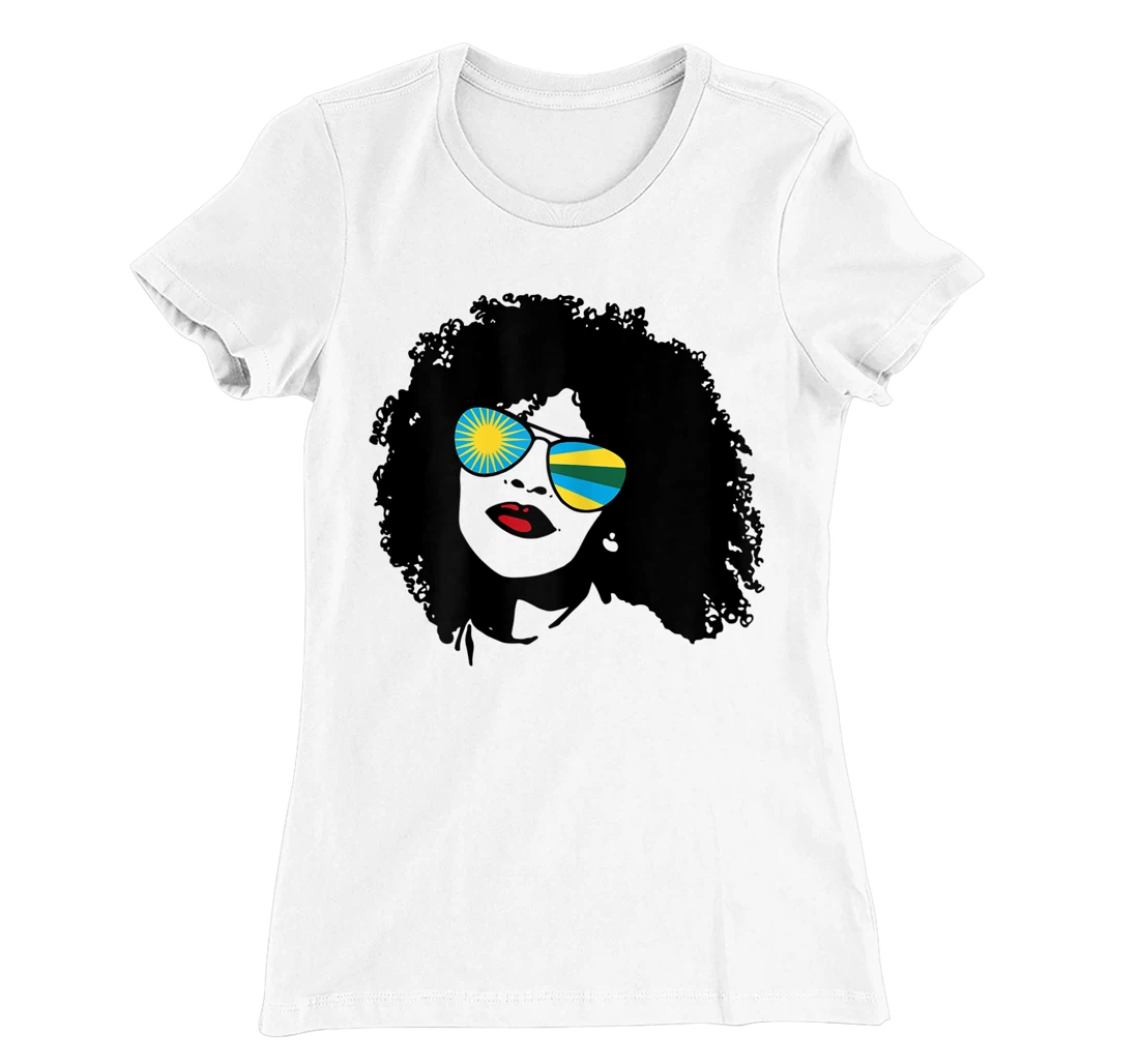 Womens Rwanda Rwandan Woman Black Heritage Cool Afro Shades Flag T-Shirt, Women T-Shirt
