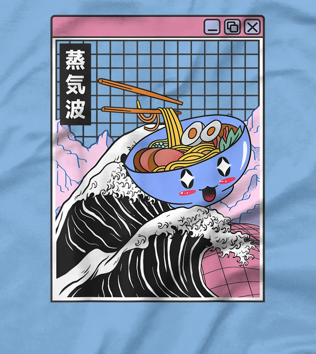 Womens Happy Ramen Bowl Kanagawa Wave Digital Anime 80s Vaporwave T-Shirt, Kid T-Shirt and Women T-Shirt