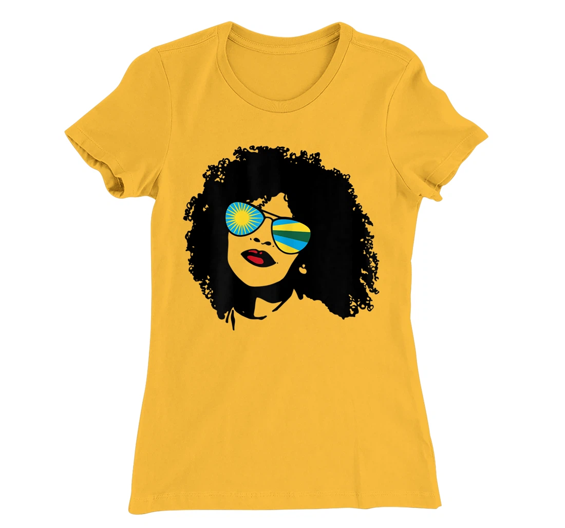 Womens Rwanda Rwandan Woman Black Heritage Cool Afro Shades Flag T-Shirt, Women T-Shirt