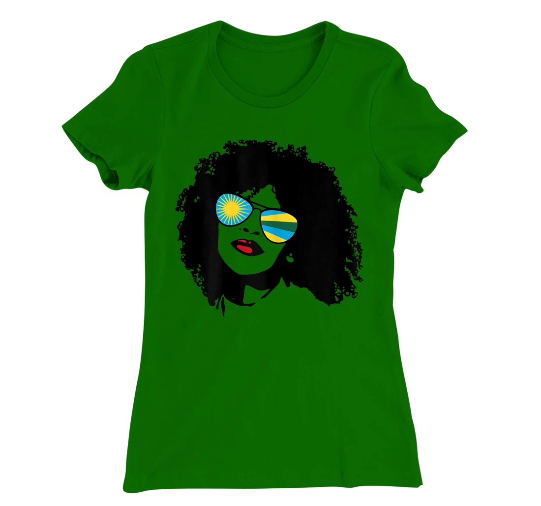 Womens Rwanda Rwandan Woman Black Heritage Cool Afro Shades Flag T-Shirt, Women T-Shirt