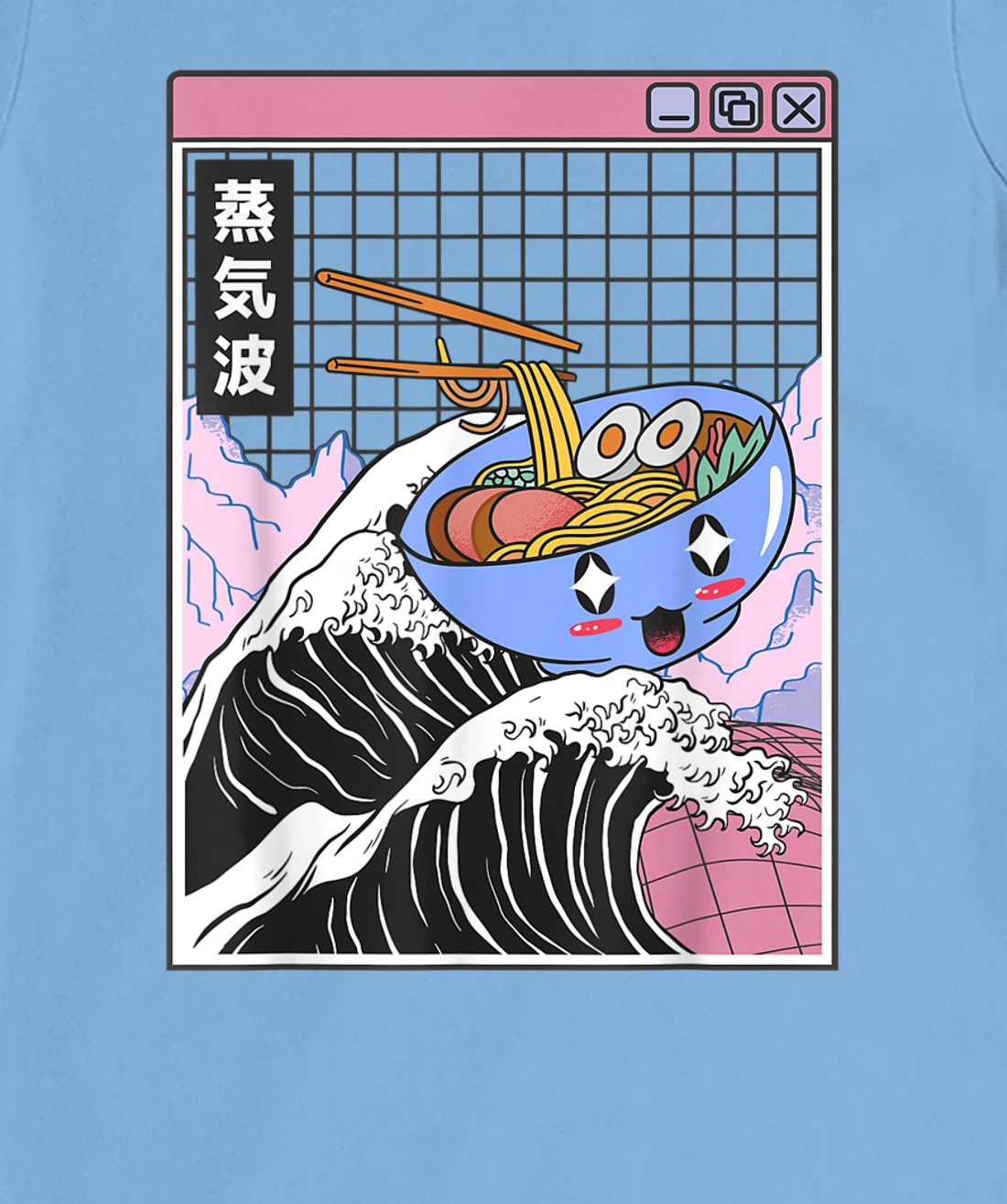 Womens Happy Ramen Bowl Kanagawa Wave Digital Anime 80s Vaporwave T-Shirt, Kid T-Shirt and Women T-Shirt