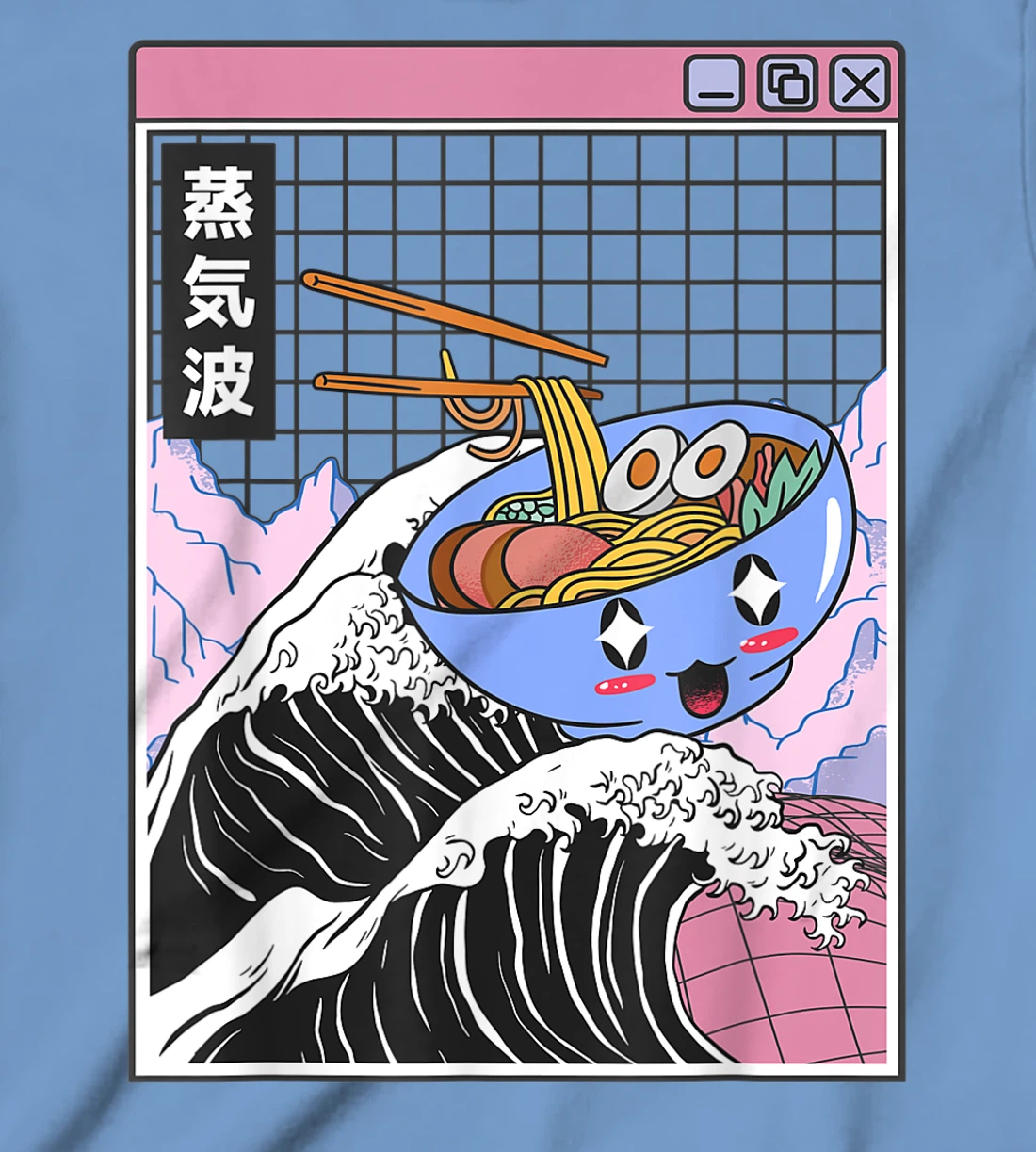 Womens Happy Ramen Bowl Kanagawa Wave Digital Anime 80s Vaporwave T-Shirt, Kid T-Shirt and Women T-Shirt