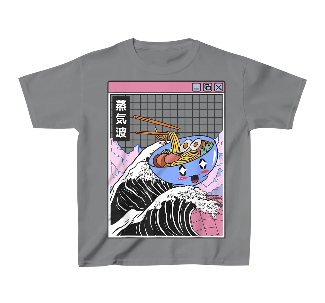 Womens Happy Ramen Bowl Kanagawa Wave Digital Anime 80s Vaporwave T-Shirt, Kid T-Shirt and Women T-Shirt