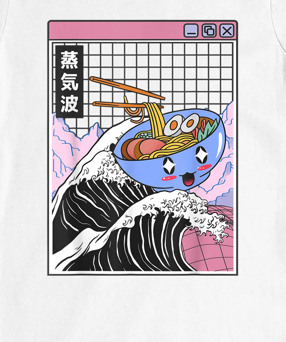 Womens Happy Ramen Bowl Kanagawa Wave Digital Anime 80s Vaporwave T-Shirt, Kid T-Shirt and Women T-Shirt