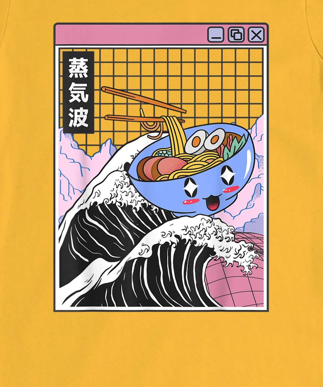 Womens Happy Ramen Bowl Kanagawa Wave Digital Anime 80s Vaporwave T-Shirt, Kid T-Shirt and Women T-Shirt