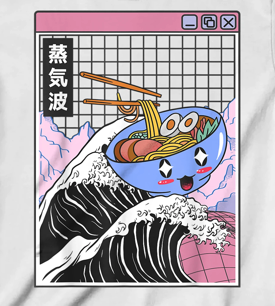 Womens Happy Ramen Bowl Kanagawa Wave Digital Anime 80s Vaporwave T-Shirt, Kid T-Shirt and Women T-Shirt