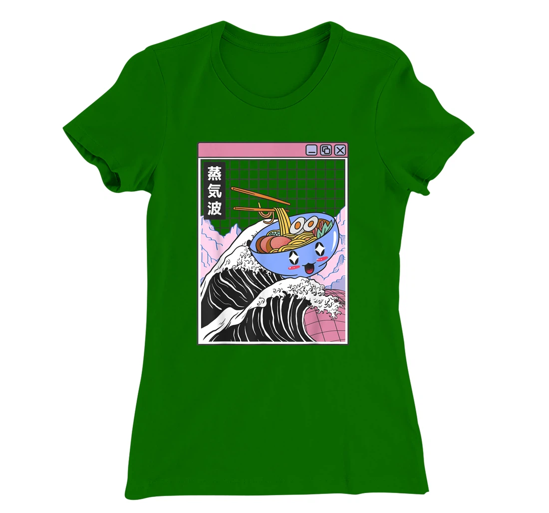 Womens Happy Ramen Bowl Kanagawa Wave Digital Anime 80s Vaporwave T-Shirt, Kid T-Shirt and Women T-Shirt