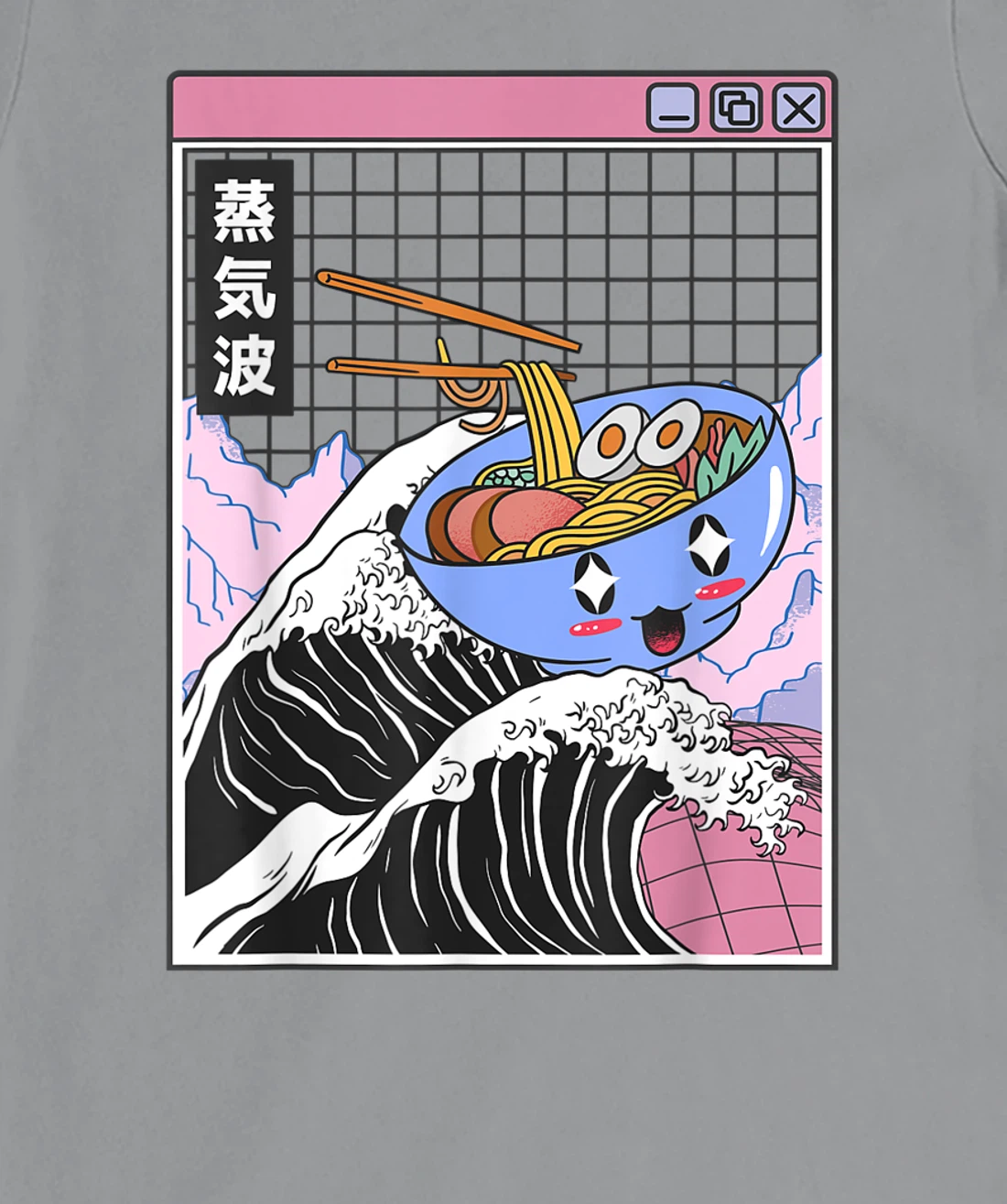 Womens Happy Ramen Bowl Kanagawa Wave Digital Anime 80s Vaporwave T-Shirt, Kid T-Shirt and Women T-Shirt