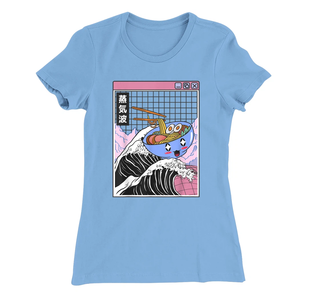 Womens Happy Ramen Bowl Kanagawa Wave Digital Anime 80s Vaporwave T-Shirt, Kid T-Shirt and Women T-Shirt