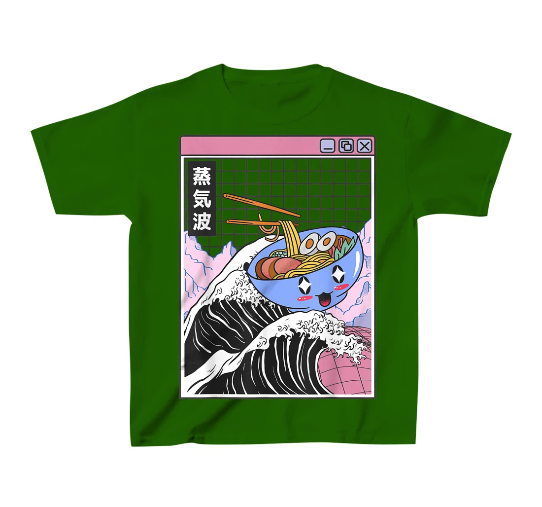 Womens Happy Ramen Bowl Kanagawa Wave Digital Anime 80s Vaporwave T-Shirt, Kid T-Shirt and Women T-Shirt