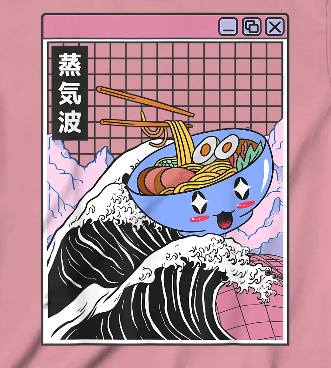 Womens Happy Ramen Bowl Kanagawa Wave Digital Anime 80s Vaporwave T-Shirt, Kid T-Shirt and Women T-Shirt