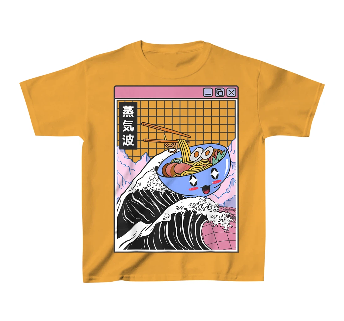 Womens Happy Ramen Bowl Kanagawa Wave Digital Anime 80s Vaporwave T-Shirt, Kid T-Shirt and Women T-Shirt