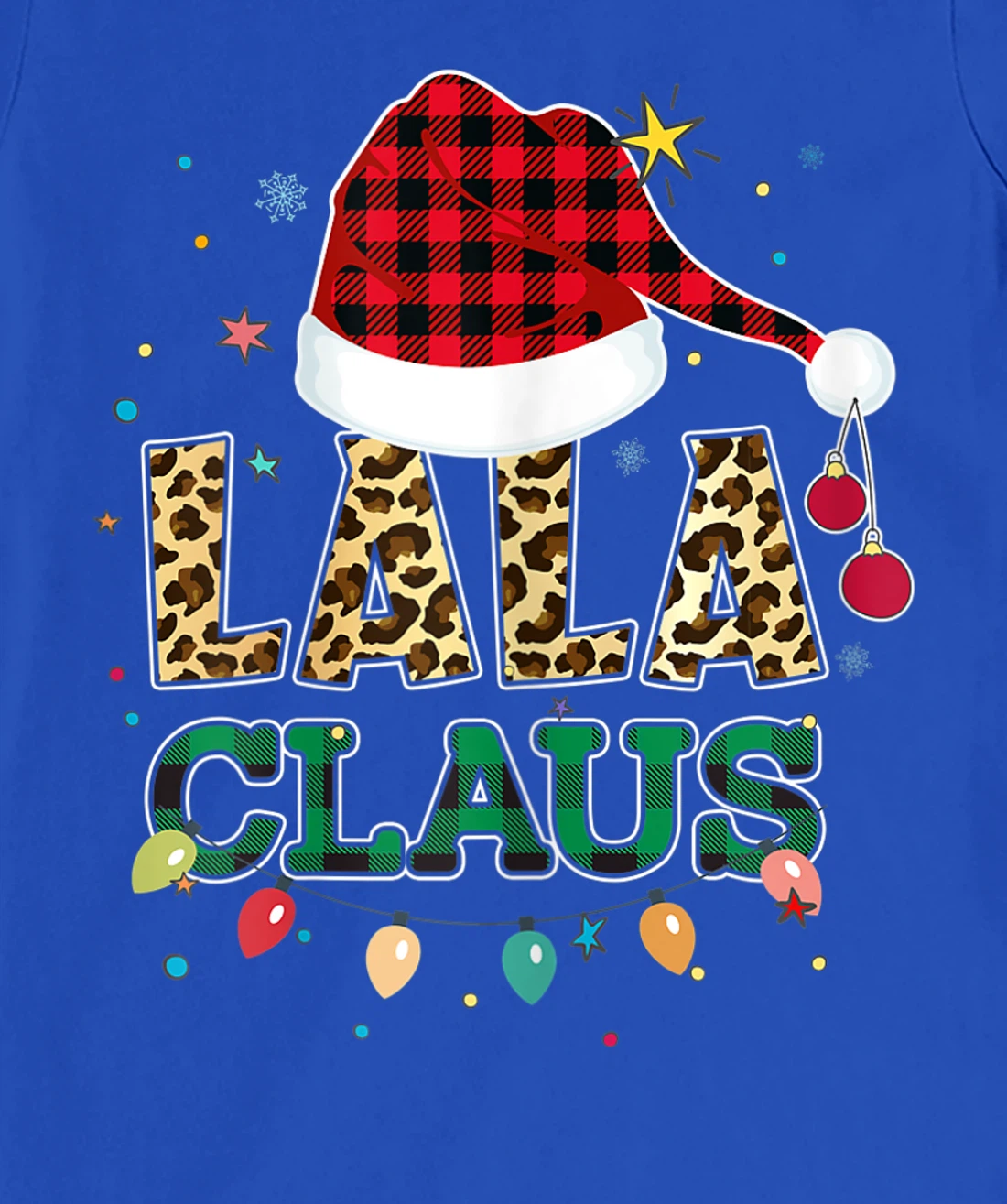 Lala Claus Santa Hat Grandma Lala Buffalo Leopard Print Xmas T-Shirt, Women T-Shirt
