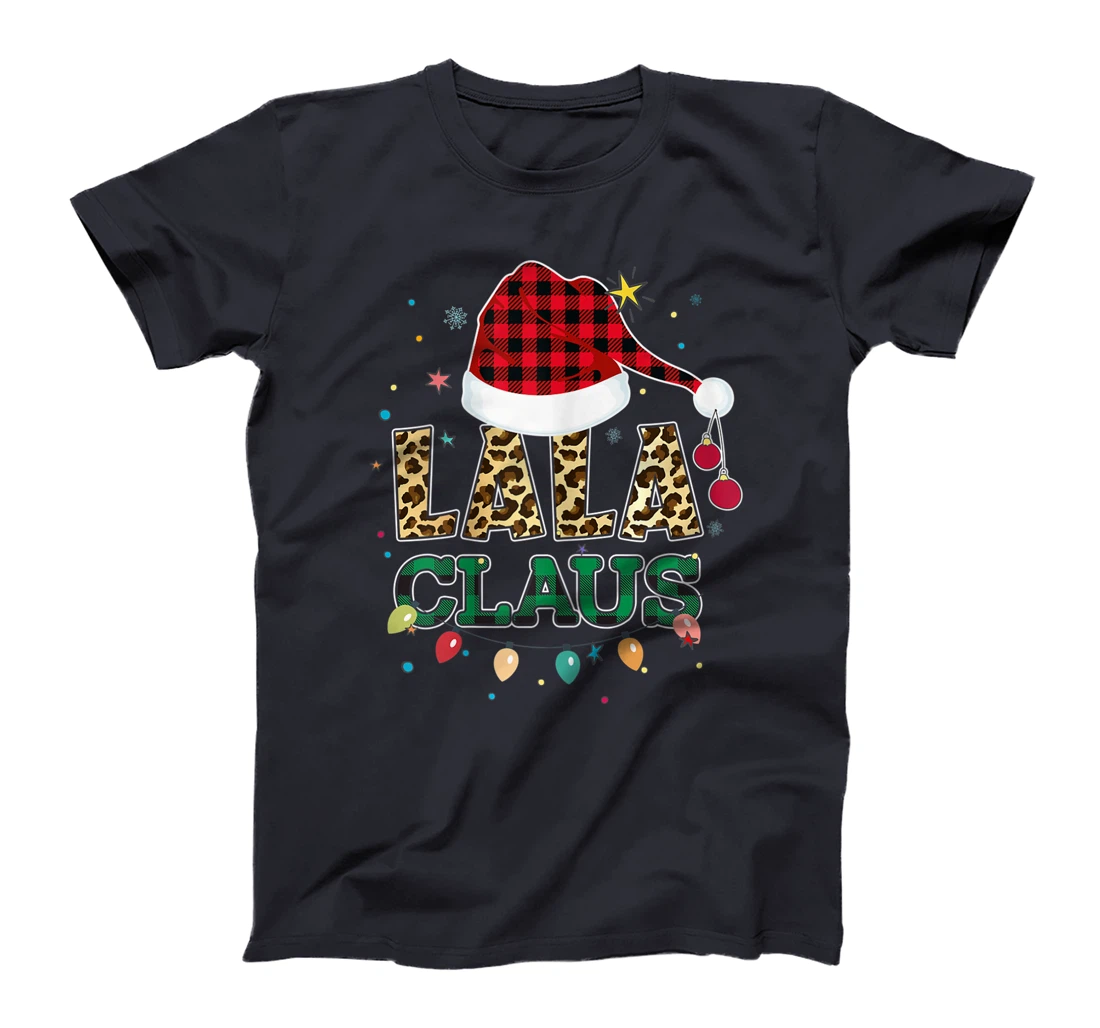 Lala Claus Santa Hat Grandma Lala Buffalo Leopard Print Xmas T-Shirt, Women T-Shirt