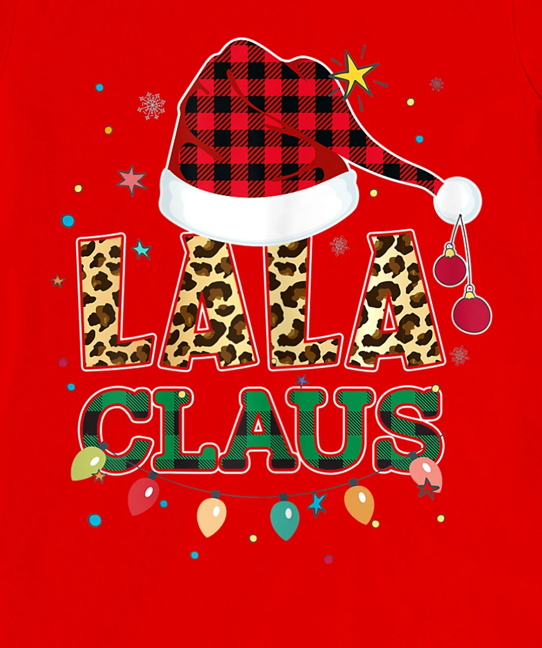 Lala Claus Santa Hat Grandma Lala Buffalo Leopard Print Xmas T-Shirt, Women T-Shirt