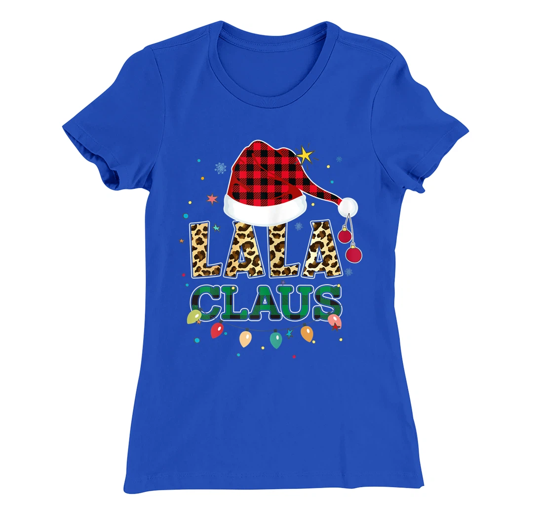 Lala Claus Santa Hat Grandma Lala Buffalo Leopard Print Xmas T-Shirt, Women T-Shirt