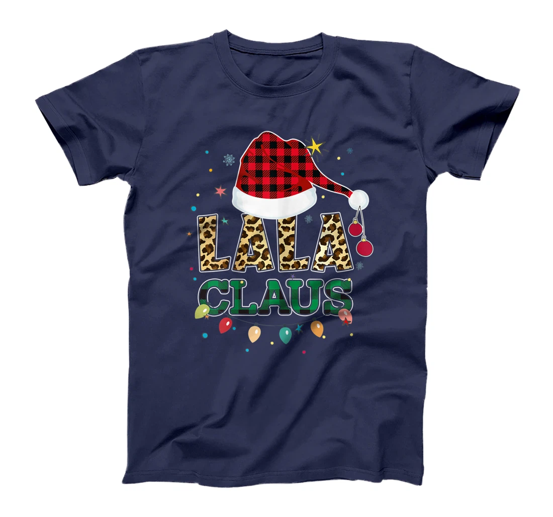 Lala Claus Santa Hat Grandma Lala Buffalo Leopard Print Xmas T-Shirt, Women T-Shirt