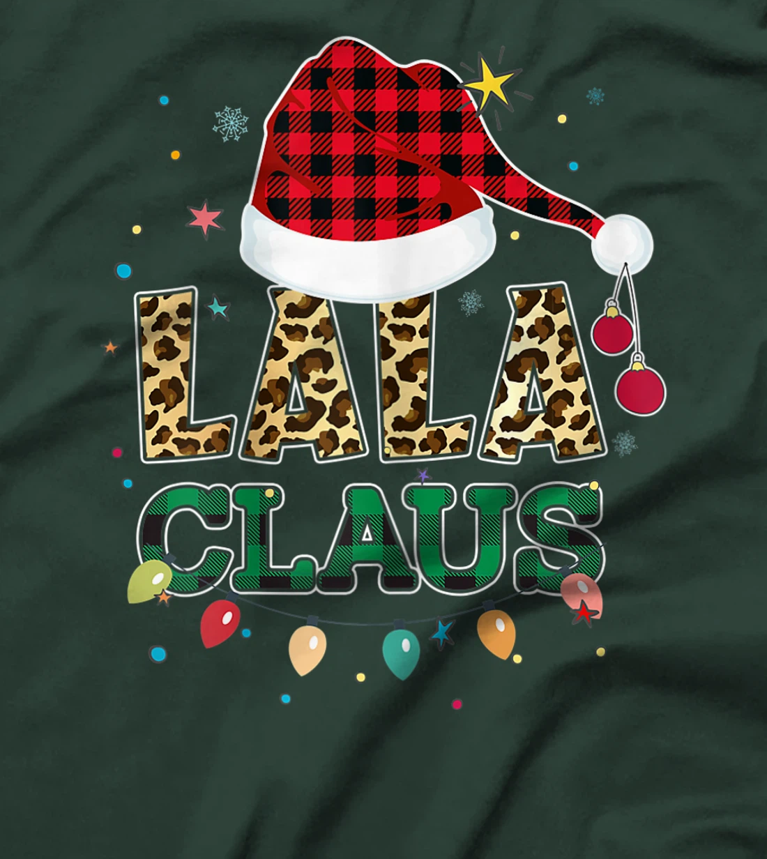 Lala Claus Santa Hat Grandma Lala Buffalo Leopard Print Xmas T-Shirt, Women T-Shirt