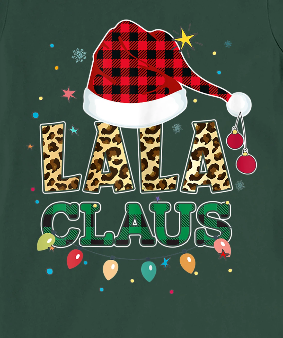 Lala Claus Santa Hat Grandma Lala Buffalo Leopard Print Xmas T-Shirt, Women T-Shirt