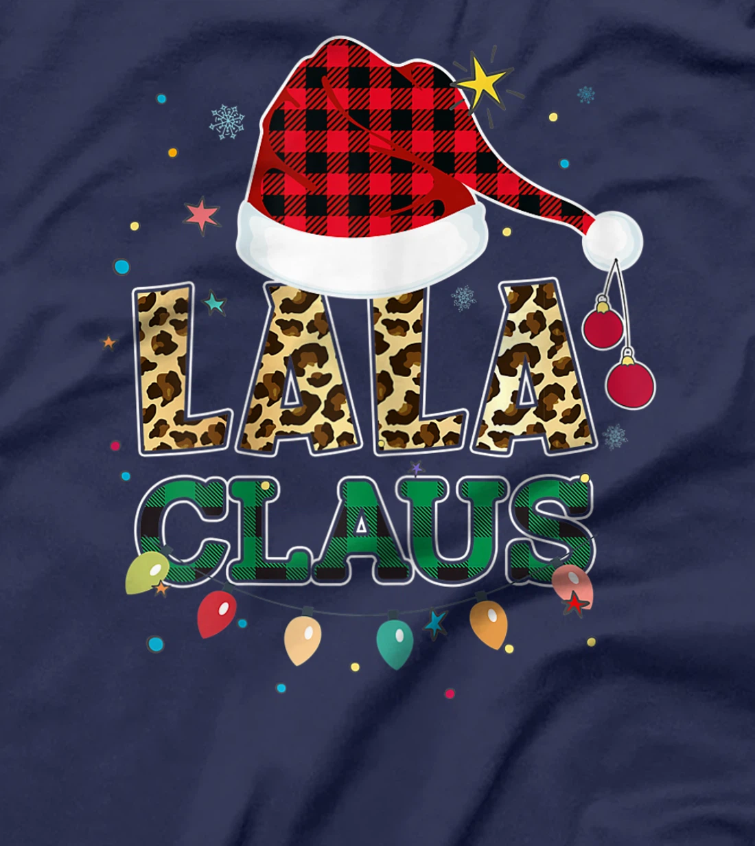Lala Claus Santa Hat Grandma Lala Buffalo Leopard Print Xmas T-Shirt, Women T-Shirt