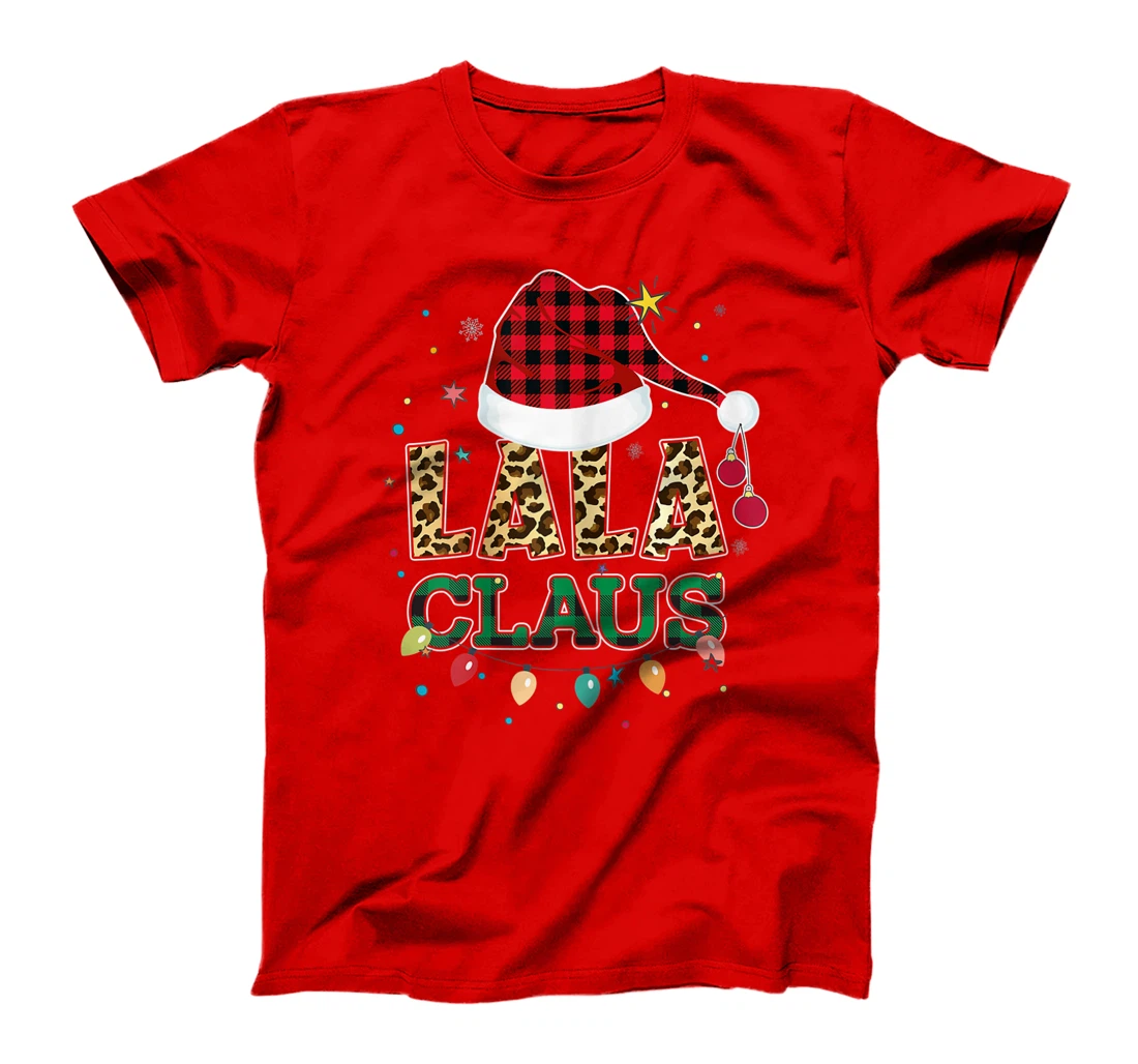 Lala Claus Santa Hat Grandma Lala Buffalo Leopard Print Xmas T-Shirt, Women T-Shirt