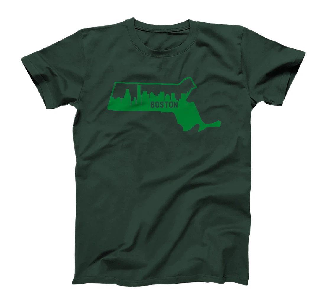 Cool Green Massachusetts State Outline Boston City Skyline T-Shirt, Kid T-Shirt and Women T-Shirt