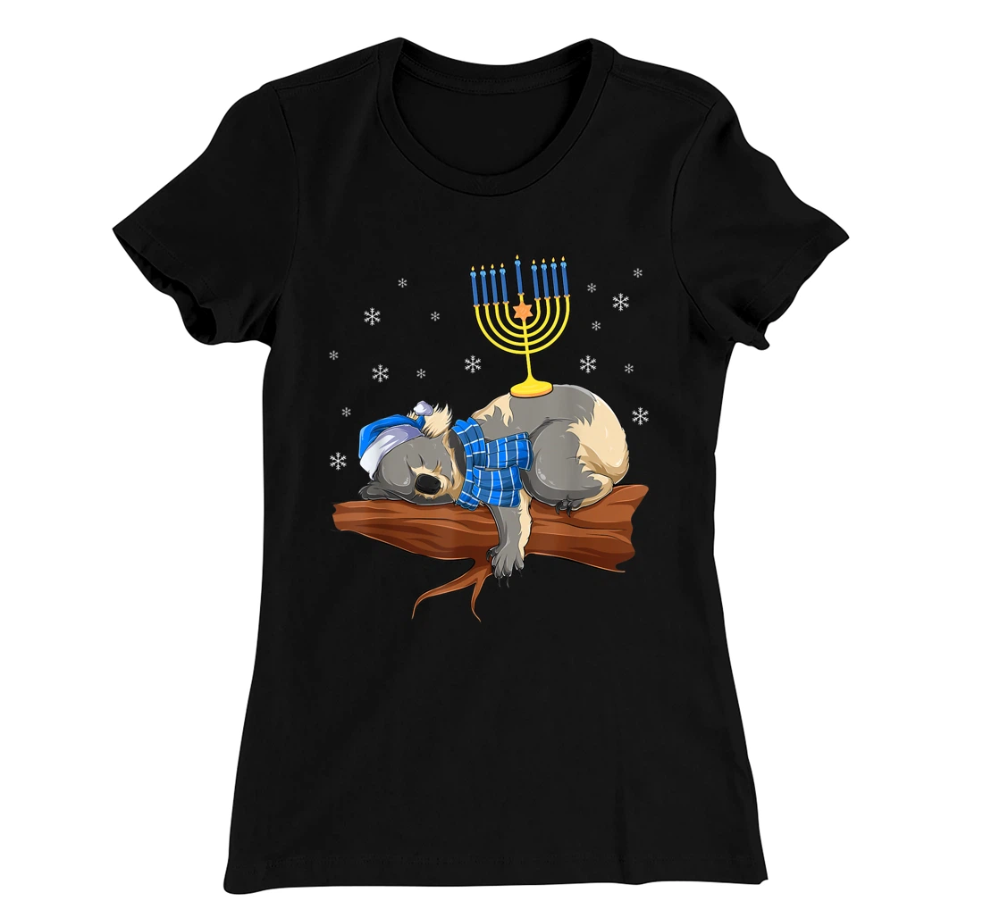 Sleeping Sloth Menorah Hanukkah Chanukah Animal Jewish Gift T-Shirt, Women T-Shirt