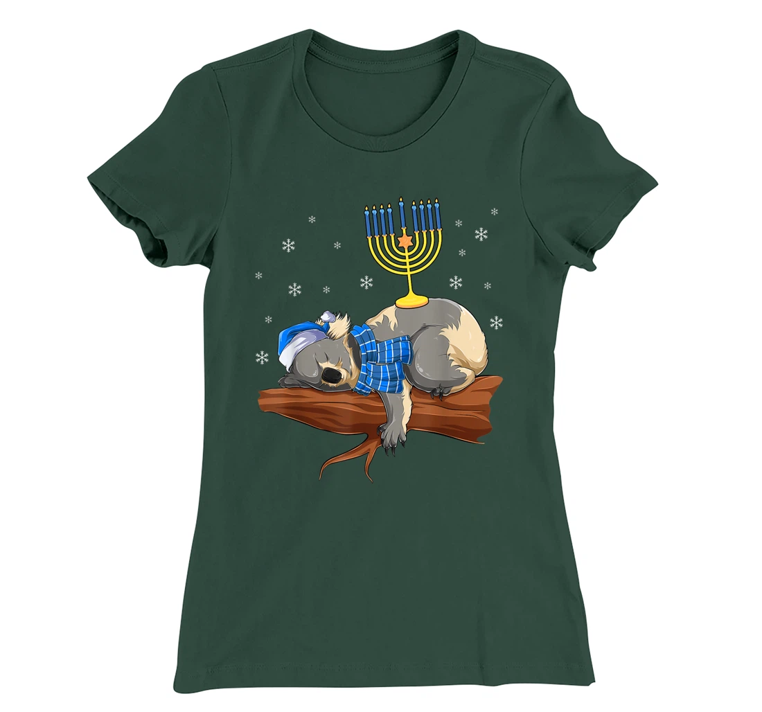 Sleeping Sloth Menorah Hanukkah Chanukah Animal Jewish Gift T-Shirt, Women T-Shirt