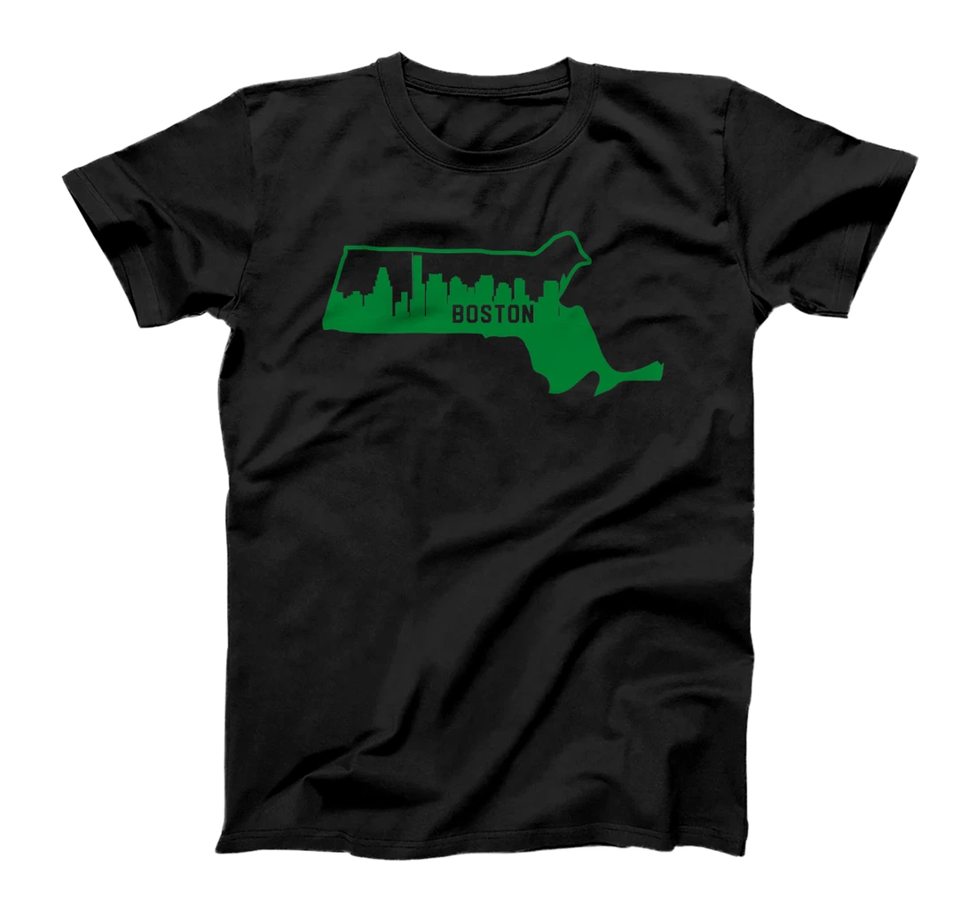 Cool Green Massachusetts State Outline Boston City Skyline T-Shirt, Kid T-Shirt and Women T-Shirt