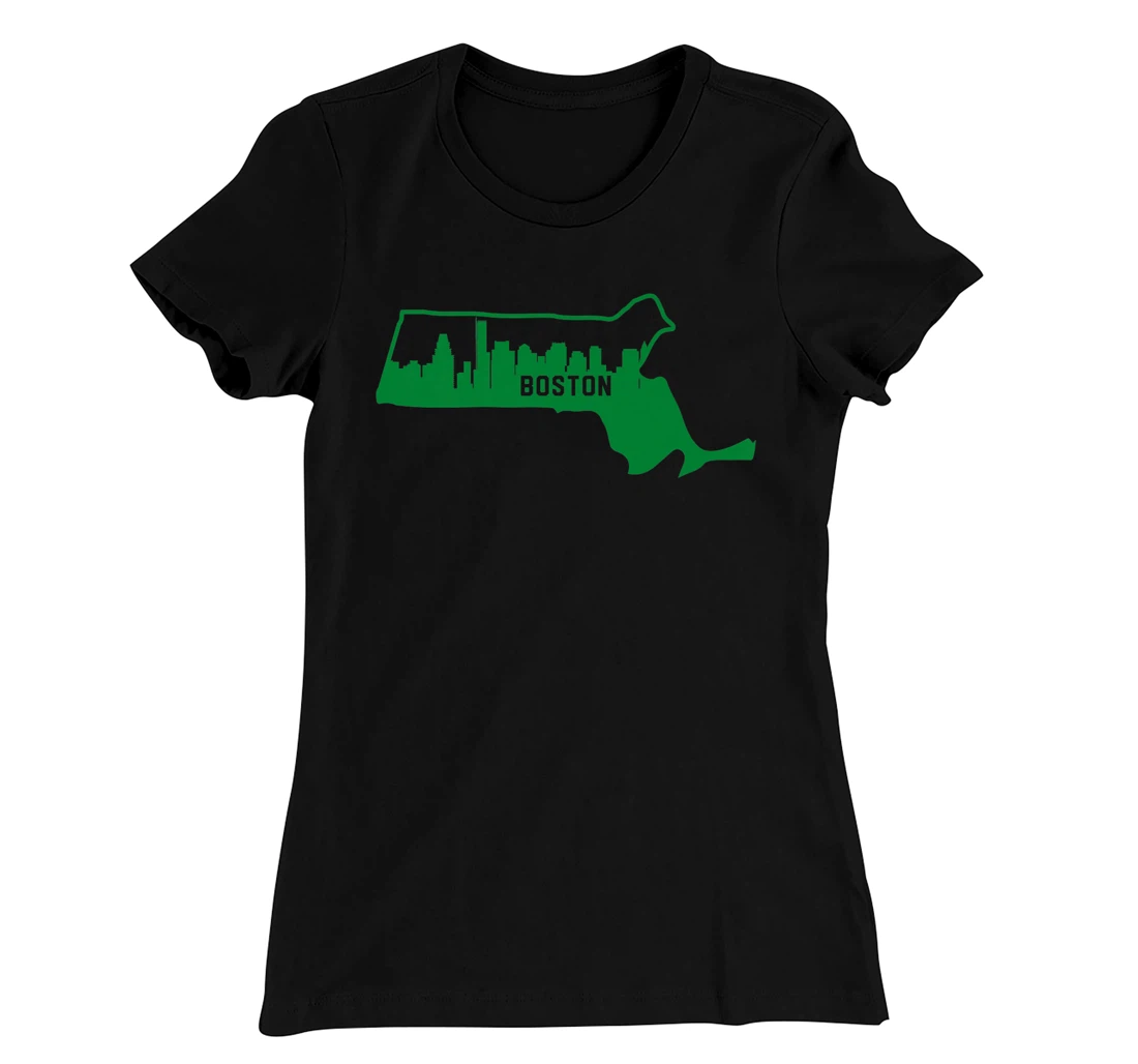 Cool Green Massachusetts State Outline Boston City Skyline T-Shirt, Kid T-Shirt and Women T-Shirt