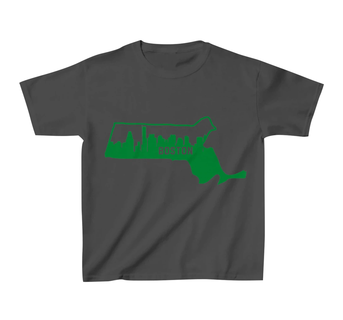 Cool Green Massachusetts State Outline Boston City Skyline T-Shirt, Kid T-Shirt and Women T-Shirt