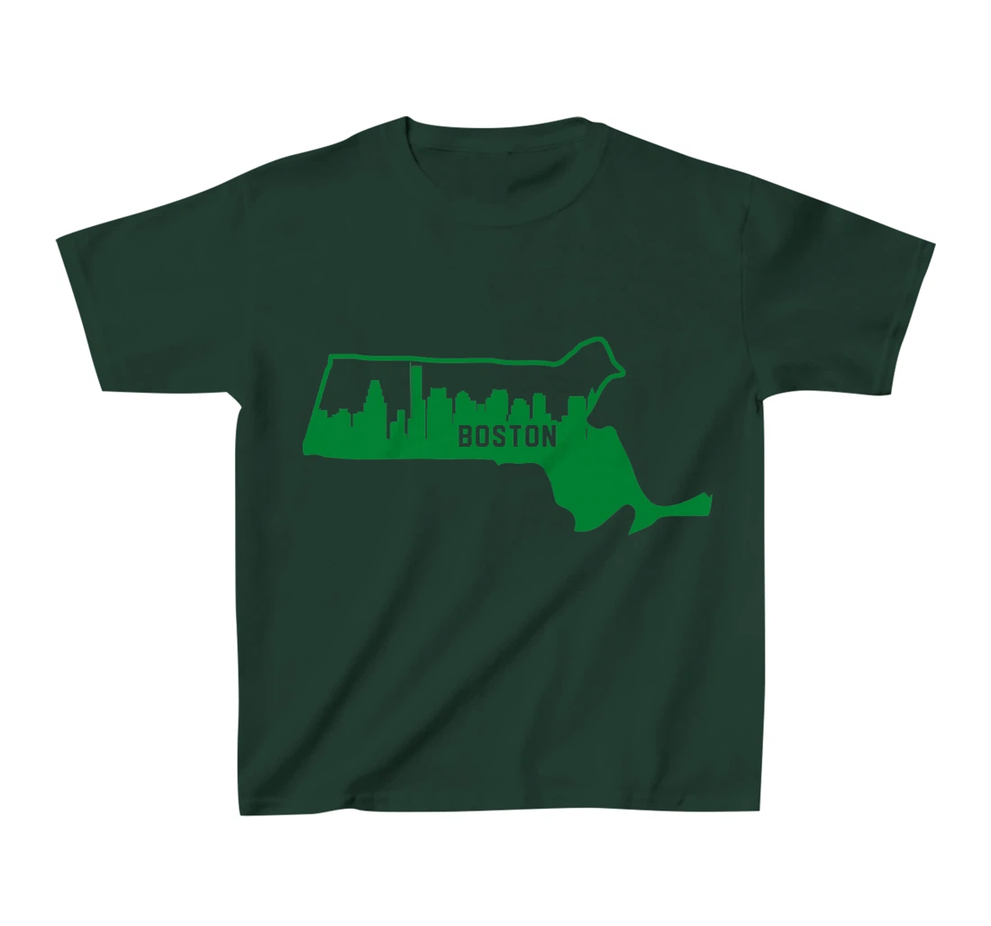Cool Green Massachusetts State Outline Boston City Skyline T-Shirt, Kid T-Shirt and Women T-Shirt