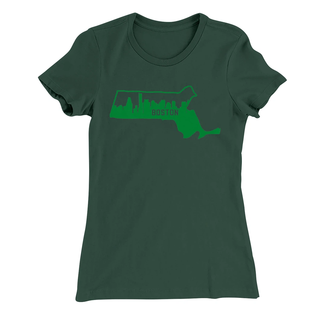 Cool Green Massachusetts State Outline Boston City Skyline T-Shirt, Kid T-Shirt and Women T-Shirt