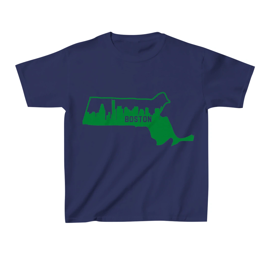 Cool Green Massachusetts State Outline Boston City Skyline T-Shirt, Kid T-Shirt and Women T-Shirt
