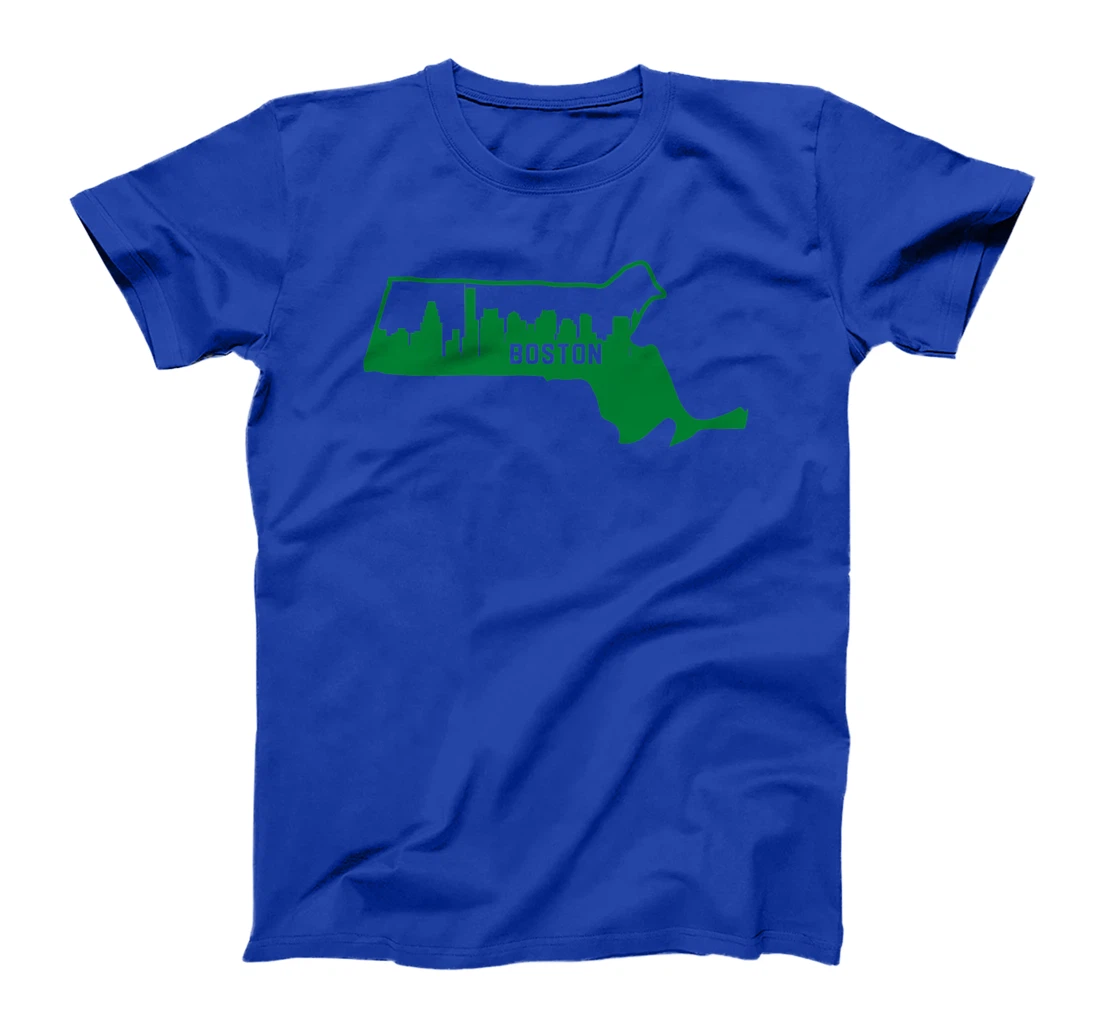 Cool Green Massachusetts State Outline Boston City Skyline T-Shirt, Kid T-Shirt and Women T-Shirt