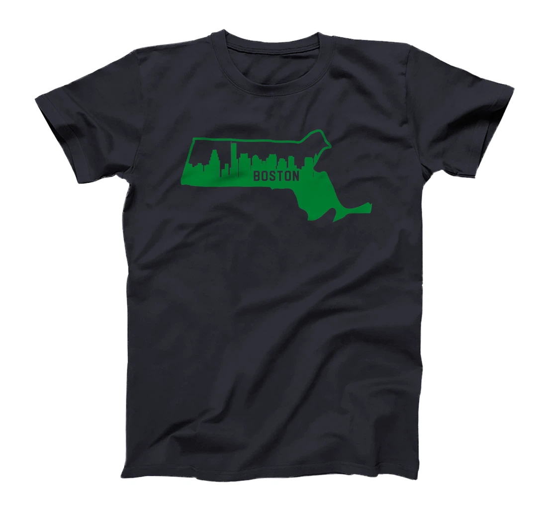 Cool Green Massachusetts State Outline Boston City Skyline T-Shirt, Kid T-Shirt and Women T-Shirt