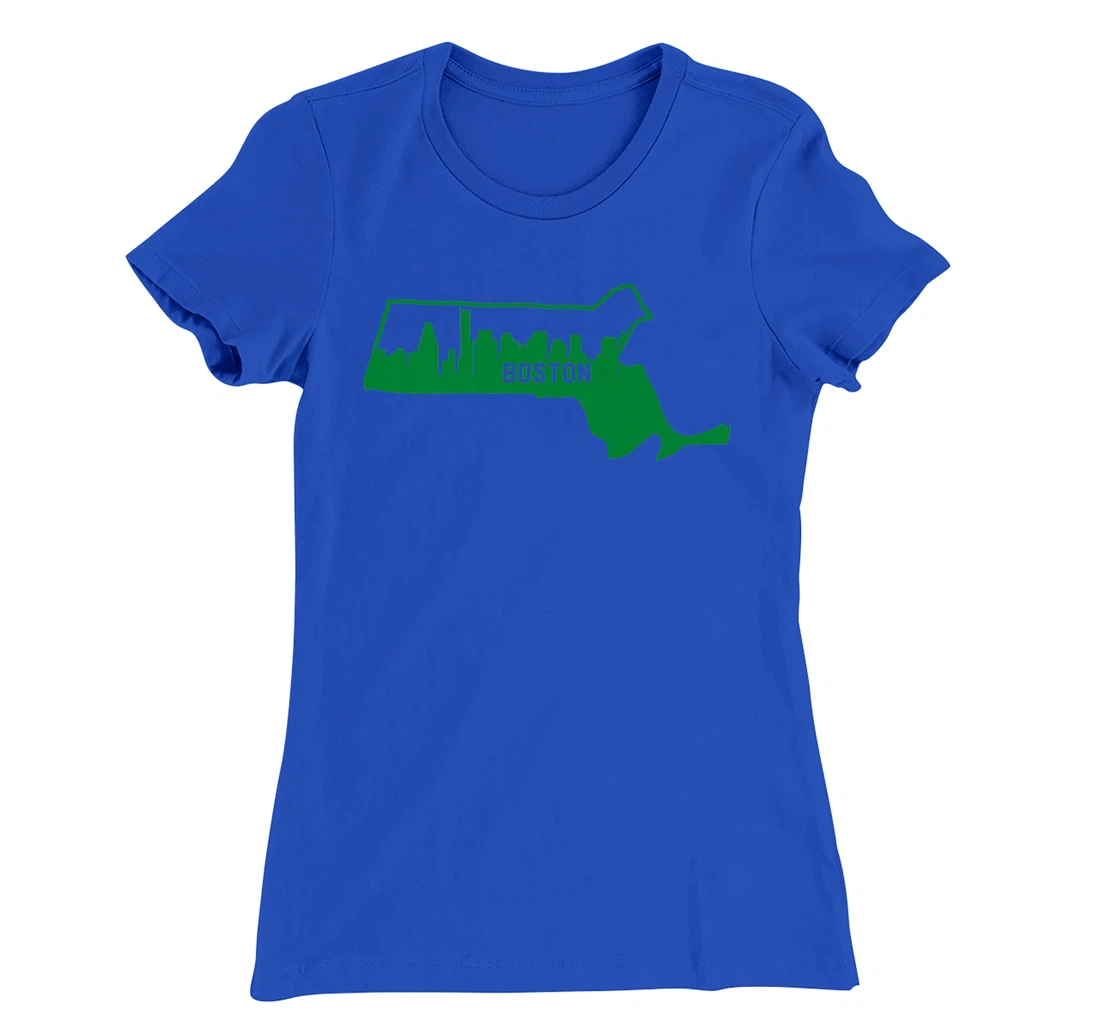 Cool Green Massachusetts State Outline Boston City Skyline T-Shirt, Kid T-Shirt and Women T-Shirt