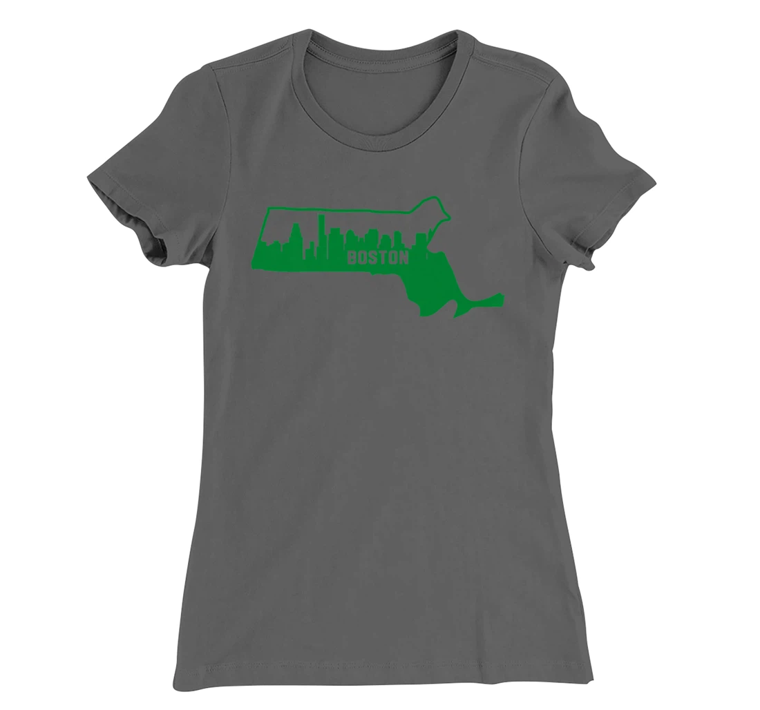 Cool Green Massachusetts State Outline Boston City Skyline T-Shirt, Kid T-Shirt and Women T-Shirt