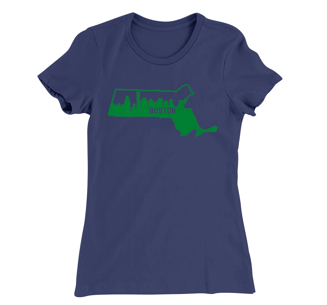 Cool Green Massachusetts State Outline Boston City Skyline T-Shirt, Kid T-Shirt and Women T-Shirt