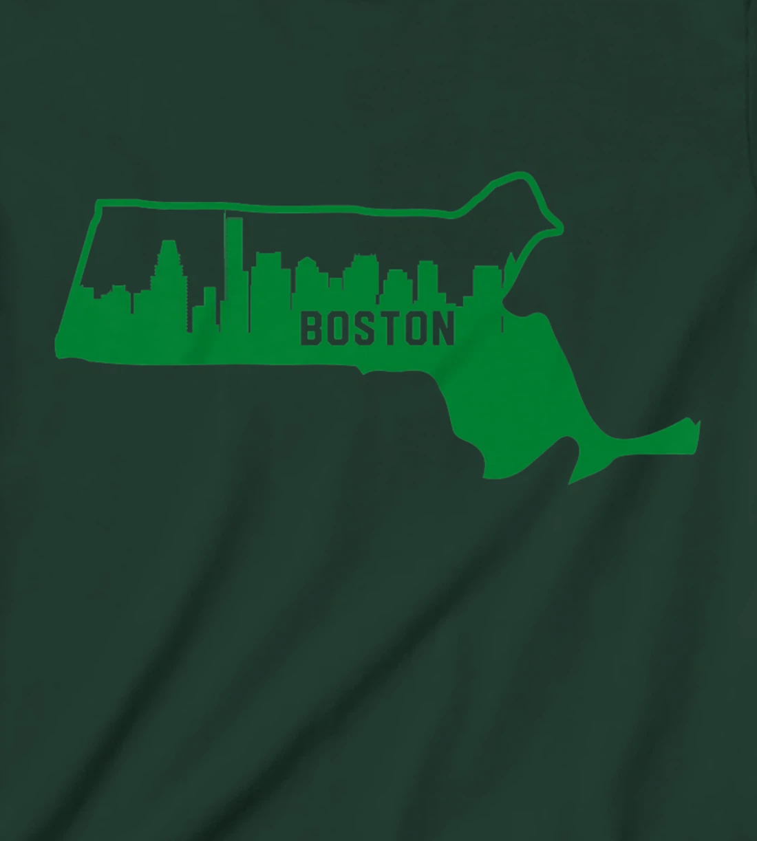 Cool Green Massachusetts State Outline Boston City Skyline T-Shirt, Kid T-Shirt and Women T-Shirt