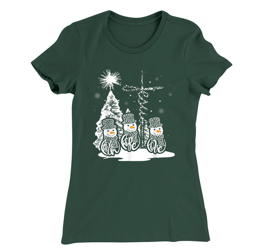 Jesus Faith Hope Love Snowman Funny Xmas For Christian T-Shirt, Kid T-Shirt and Women T-Shirt