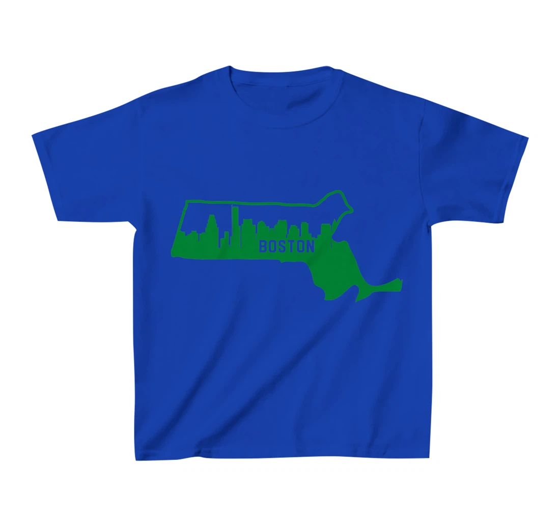 Cool Green Massachusetts State Outline Boston City Skyline T-Shirt, Kid T-Shirt and Women T-Shirt