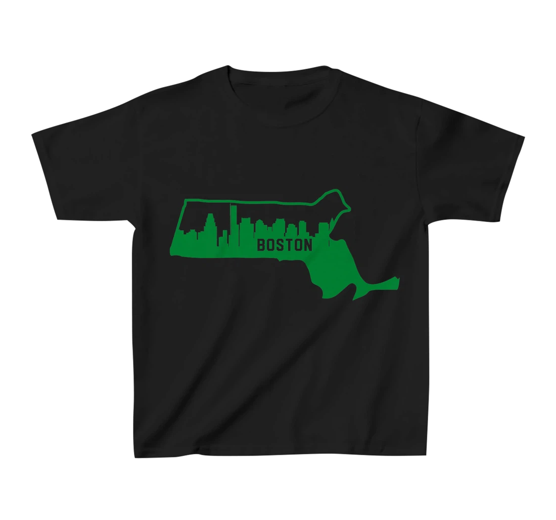 Cool Green Massachusetts State Outline Boston City Skyline T-Shirt, Kid T-Shirt and Women T-Shirt