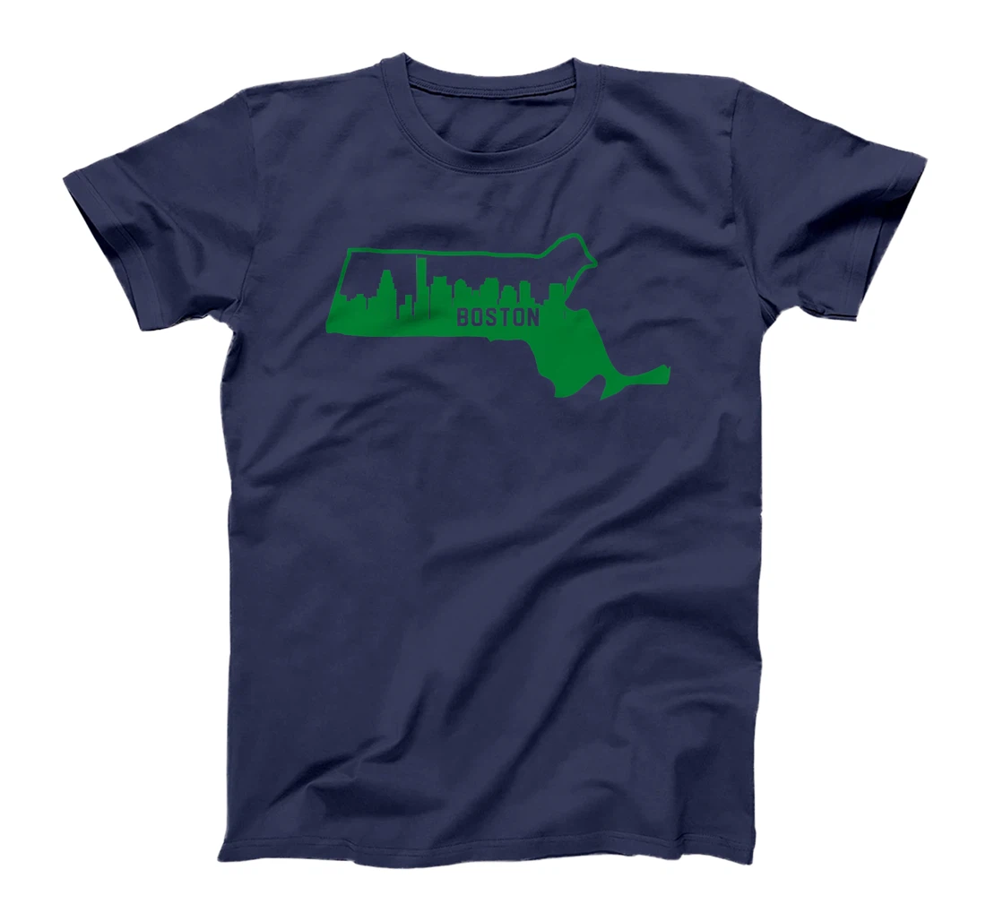 Cool Green Massachusetts State Outline Boston City Skyline T-Shirt, Kid T-Shirt and Women T-Shirt