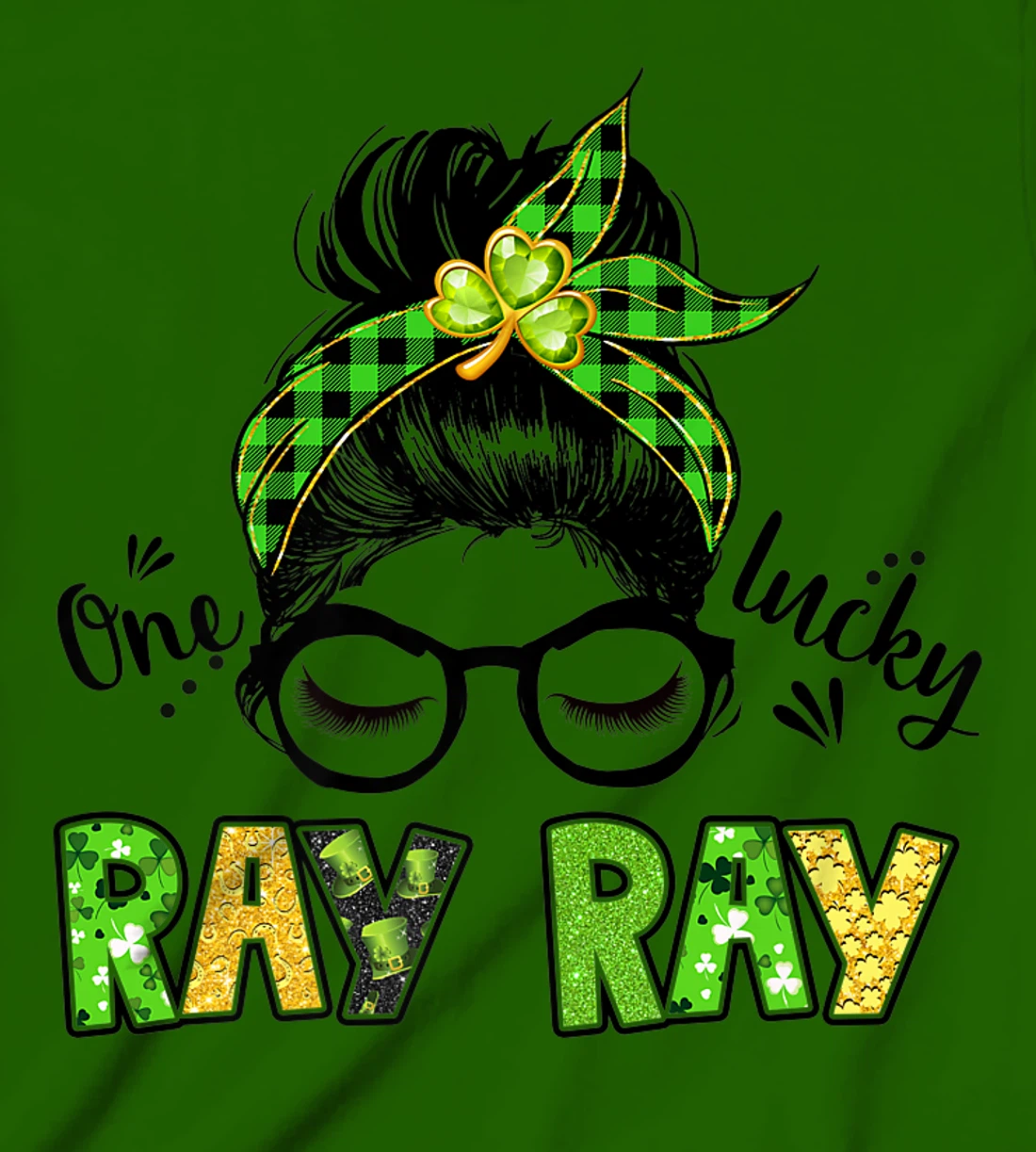 Womens One Lucky Ray Ray Messy Bun Leopard St Patrick's Day T-Shirt, Kid T-Shirt and Women T-Shirt